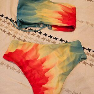 High waist rainbow 2 piece bikini